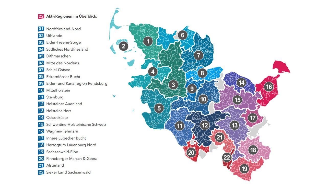 Karte der 22 AktivRegionen in Schleswig-Holstein Karte der 22 AktivRegionen in Schleswig-Holstein