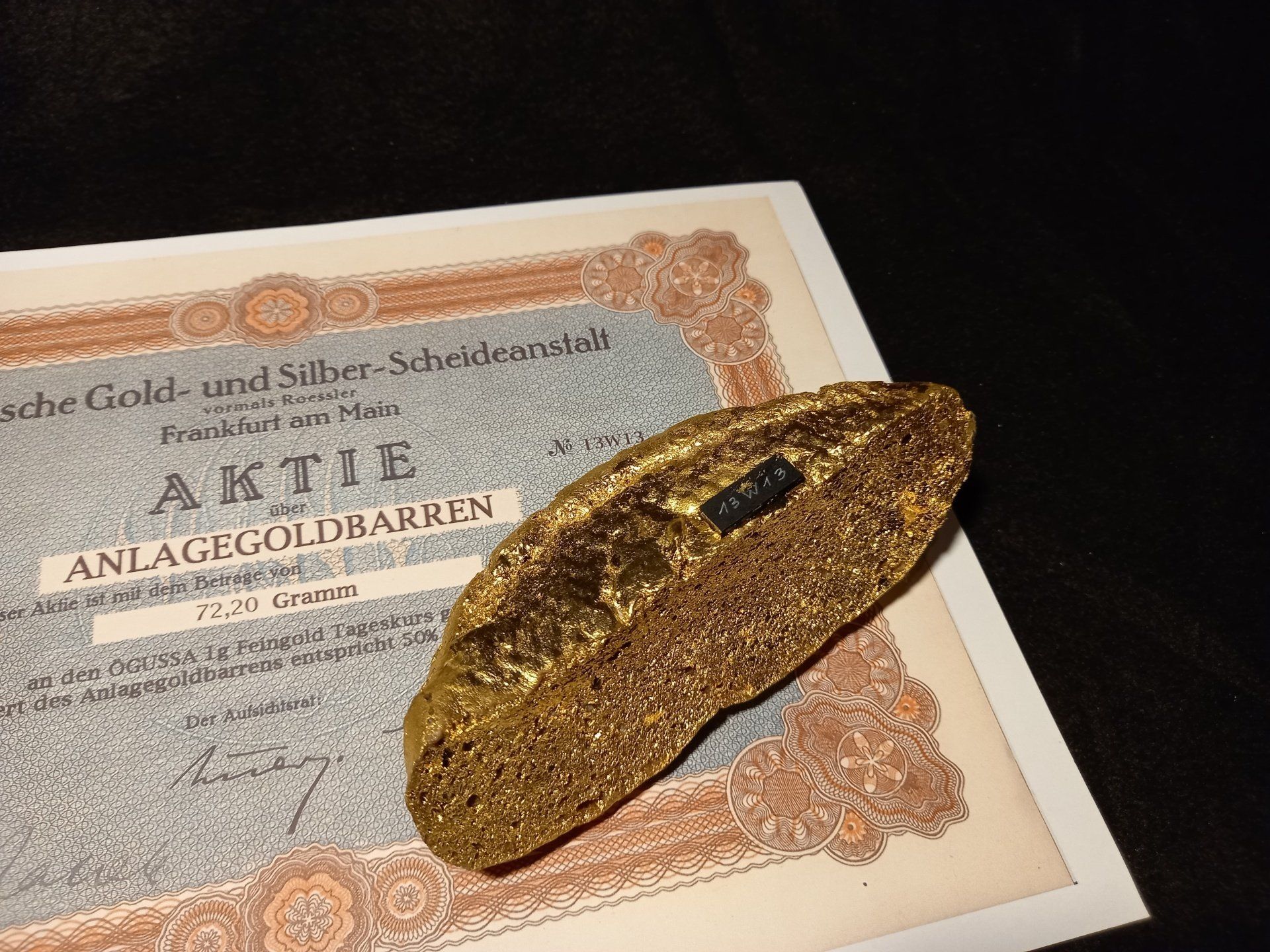 Anlage Goldbarren mit Zertifikat Anlage Goldbarren mit Degussa Aktie