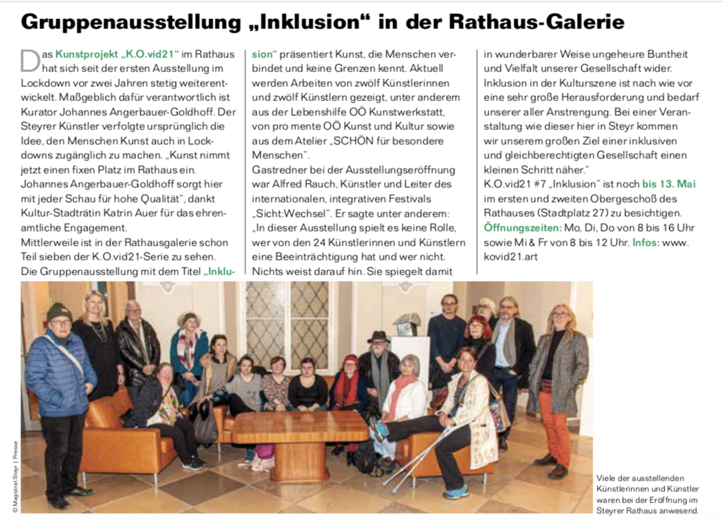 INKLUSION Rathausgalerie Steyr - Amtsblatt INKLUSION Rathausgalerie Steyr - Amtsblatt
