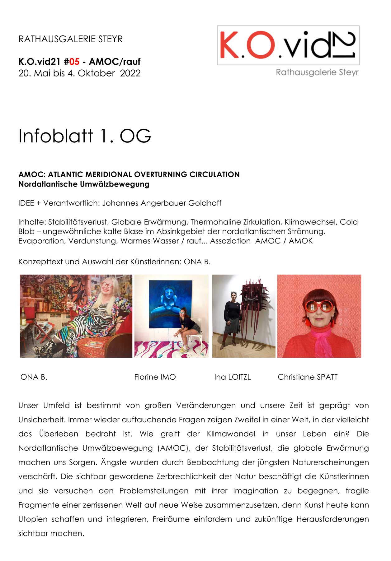AMOC - ONA B. / Florine IMO / Ina Loitzl / Christiane SPATT K.O.vid21 AMOC Künstlerinnen Info Rathausgalerie Steyr