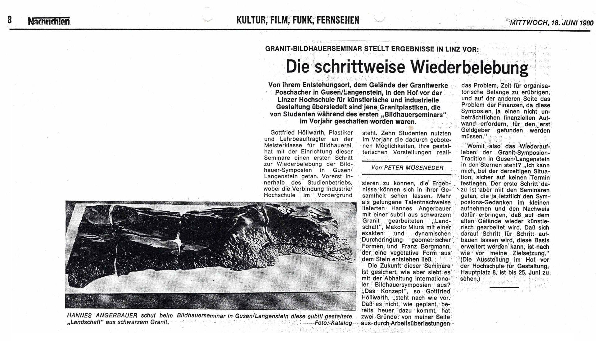 OÖ Nachrichten Kultur Kritik 1980 Granit Bildhauerseminar Gusen OÖ Nachrichten Kultur Kritik 1980 Granit Bildhauerseminar Gusen