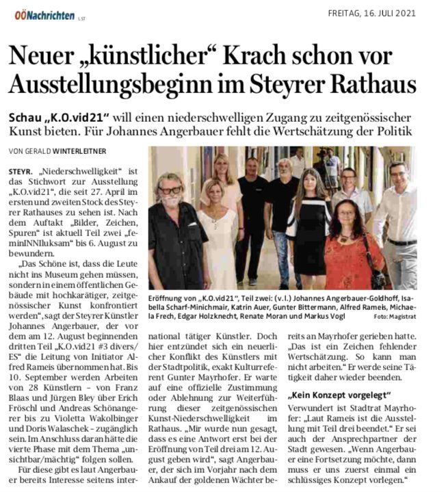 OÖ Nachrichten 16. Juli 2021 Kritik K.O.vid21 OÖ Nachrichten Kritik