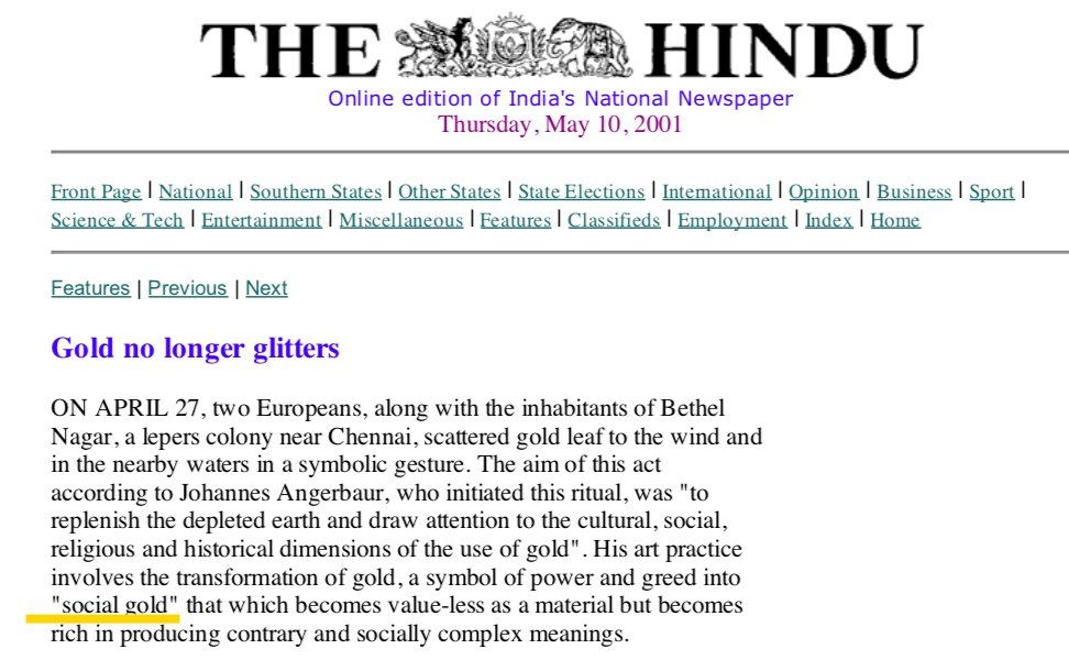 The Hindu - May 10, 2001 - Social Gold