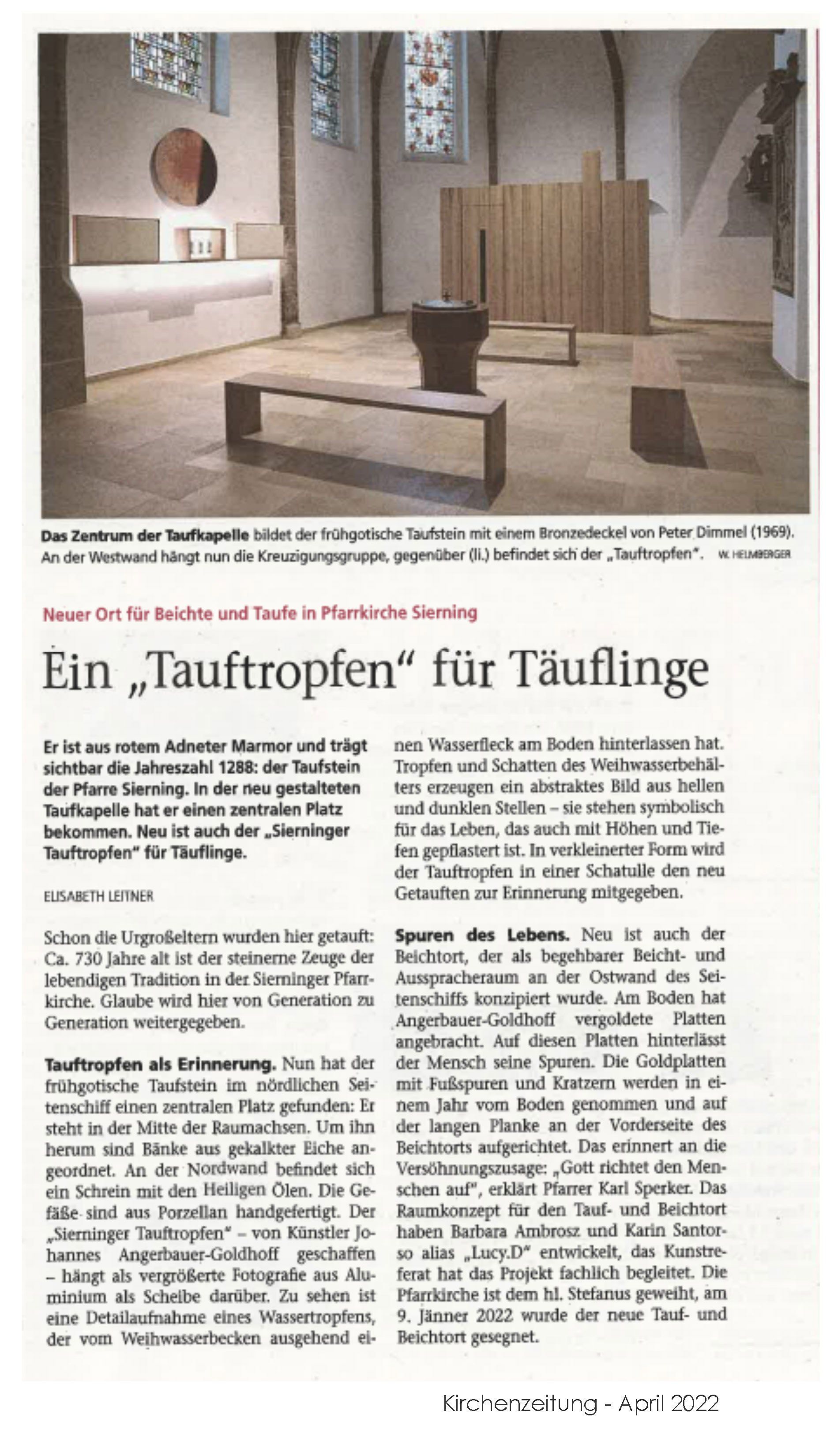 Ein Kirchenzeitung Tauftropfen Pfarrkirche Sierning