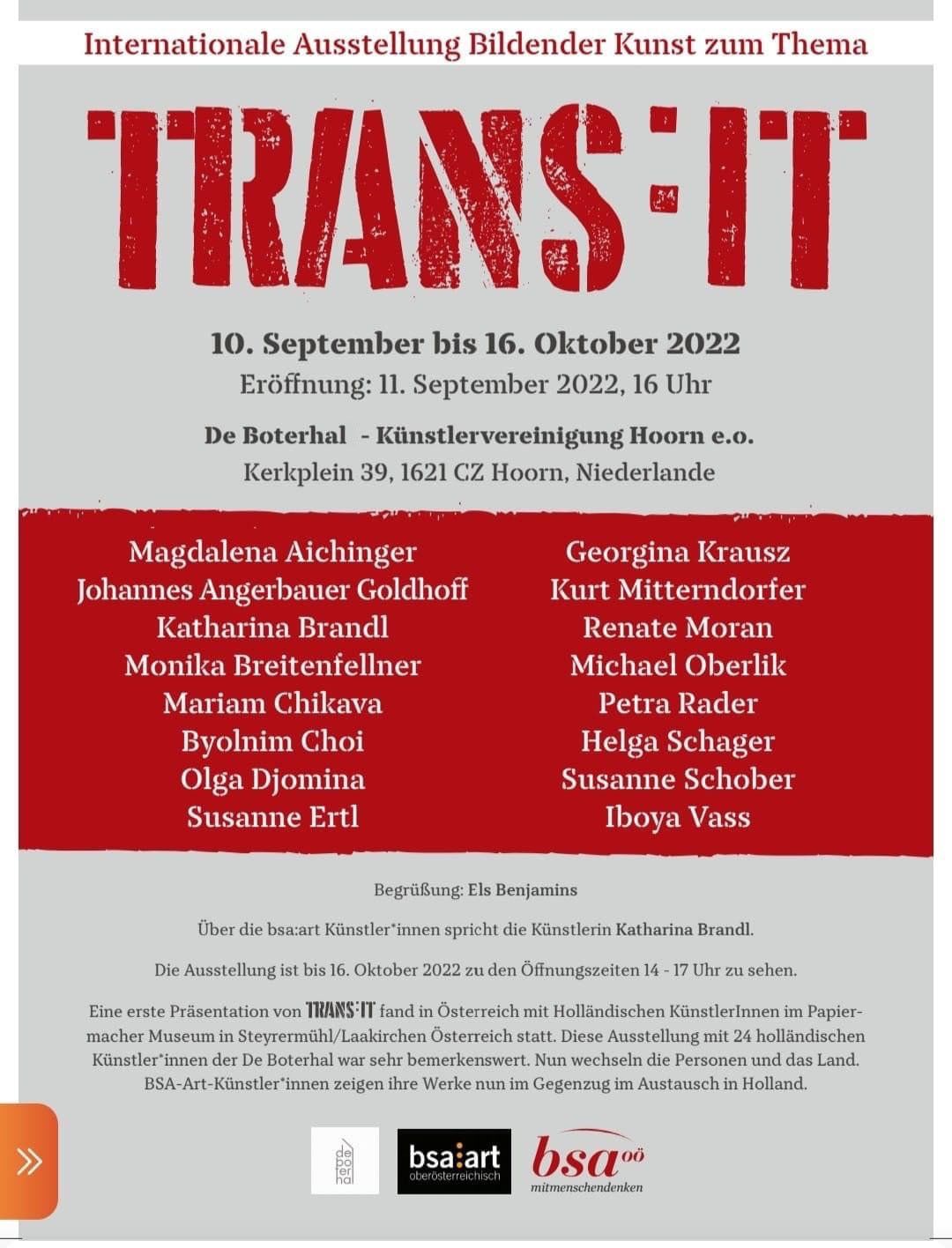 TRANSIT de Boterhal Hoorn Gruppenausstellung TRANS:IT Gruppenausstellung de Boterhal Plakat, Hoorn