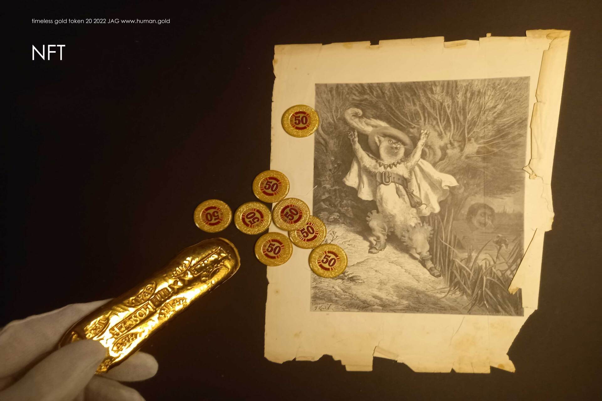 timeless gold token NFT - Märchen Der Gestiefelte Kater - Digital Art NFT