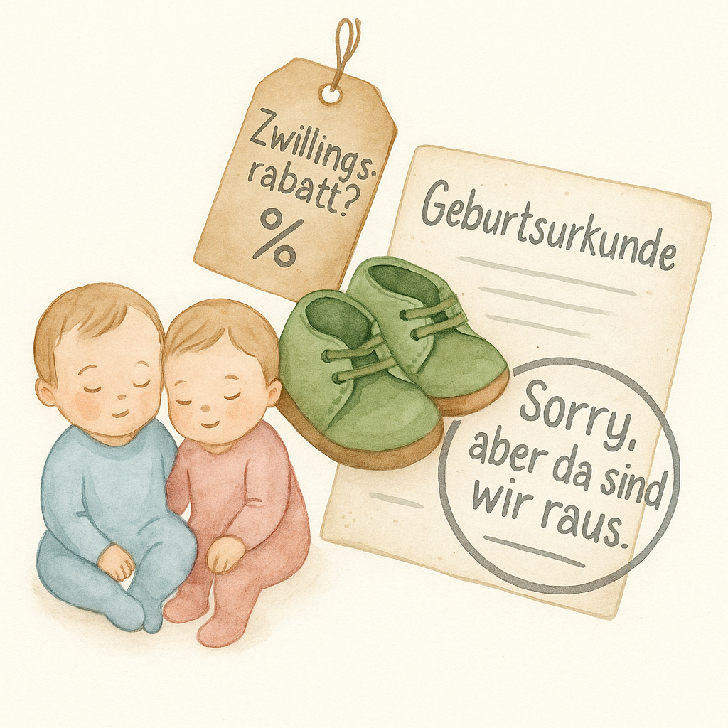 Zwillingsrabatt nach Einsendung Geburtsurkunde - sorry, da sind wir raus