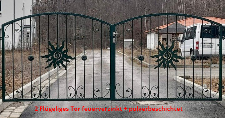 2 Flügeliges Tor + ca. 8 Meter Zaun feuerverzinkt + pulverbeschichtet 2 Flügeliges Tor + ca. 8 Meter Zaun feuerverzinkt + pulverbeschichtet