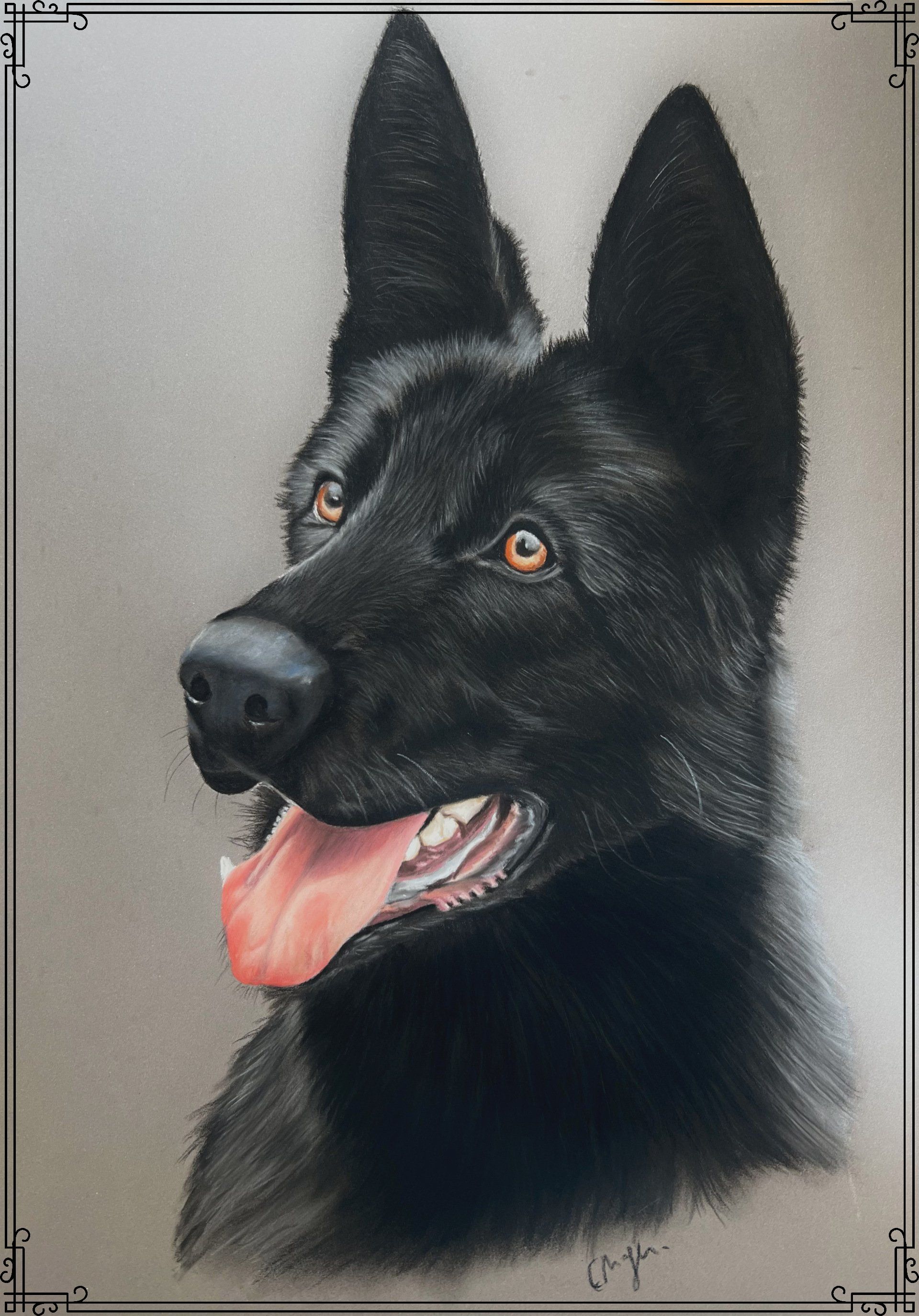 Apprendre à dessiner un chien noir au pastel sec