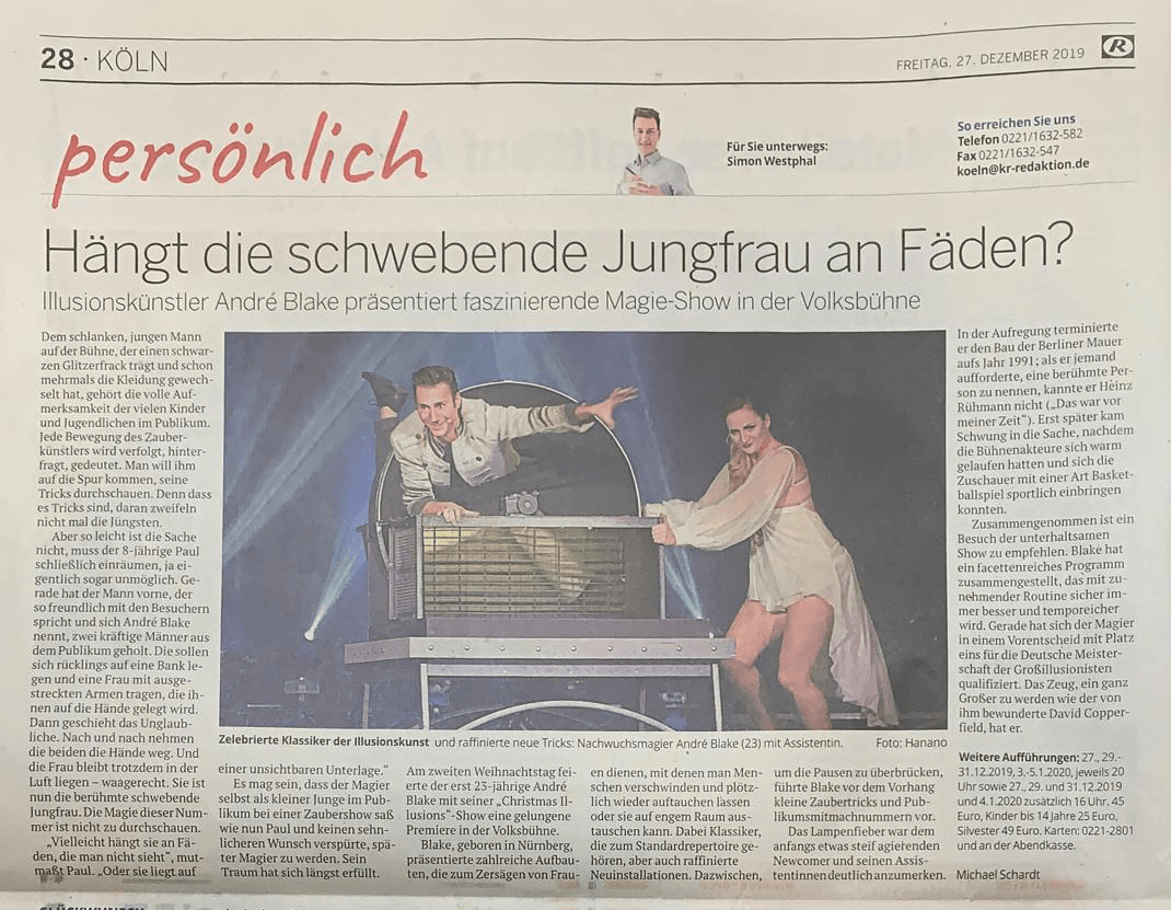 Grandiose Kritik zu Christmas Illusions in der Kölnischen Rundschau vom 27.12.2019 Grandiose Kritik zu Christmas Illusions in der Kölnischen Rundschau vom 27.12.2019