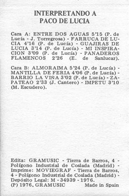 Interpretando a Paco de Lucia - Cassette Inlay