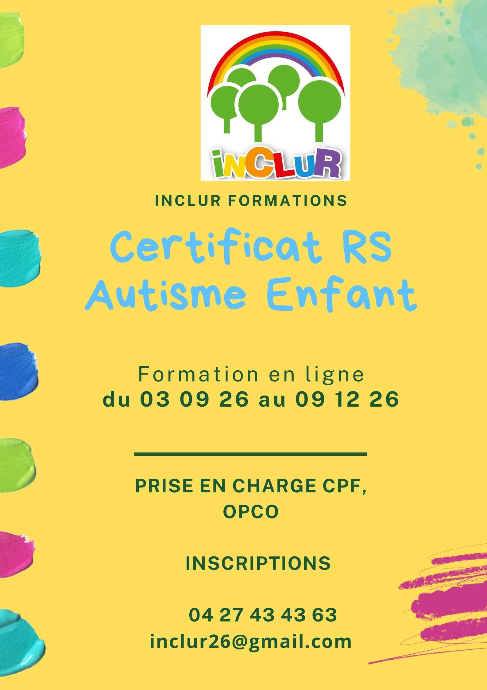 Formation Autisme enfant du 03 09 26 au 09 12 26
