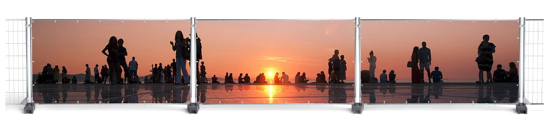 Sonnenuntergang in Kroatien als Motiv auf drei Bauzaunplanen