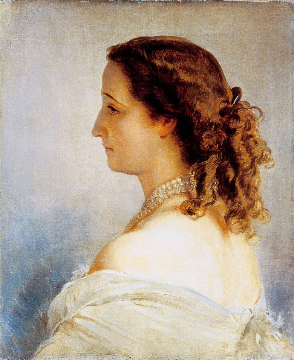 Franz Xaver Winterhalter: Kaiserin Eugénie im Profil (1853/54. Napoleonmuseum Arenenberg). Ausstellung Paris, Paris!. Städtische Galerie Überlingen. Foto: Museum Franz Xaver Winterhalter, Kaiserin Eugénie im Profil, 1853-1854, Napoleonmuseum Arenenberg, Ausstellung Paris, Paris, Städtische Galerie Überlingen, Foto Napoleonmuseum