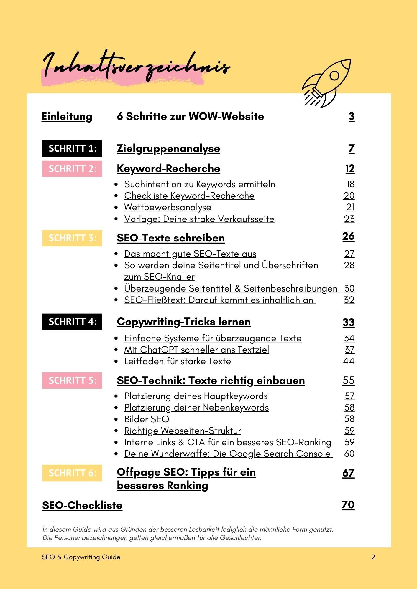 Inhaltsverzeichnis SEO & Copywriting Guide Inhaltsverzeichnis SEO & Copywriting Guide