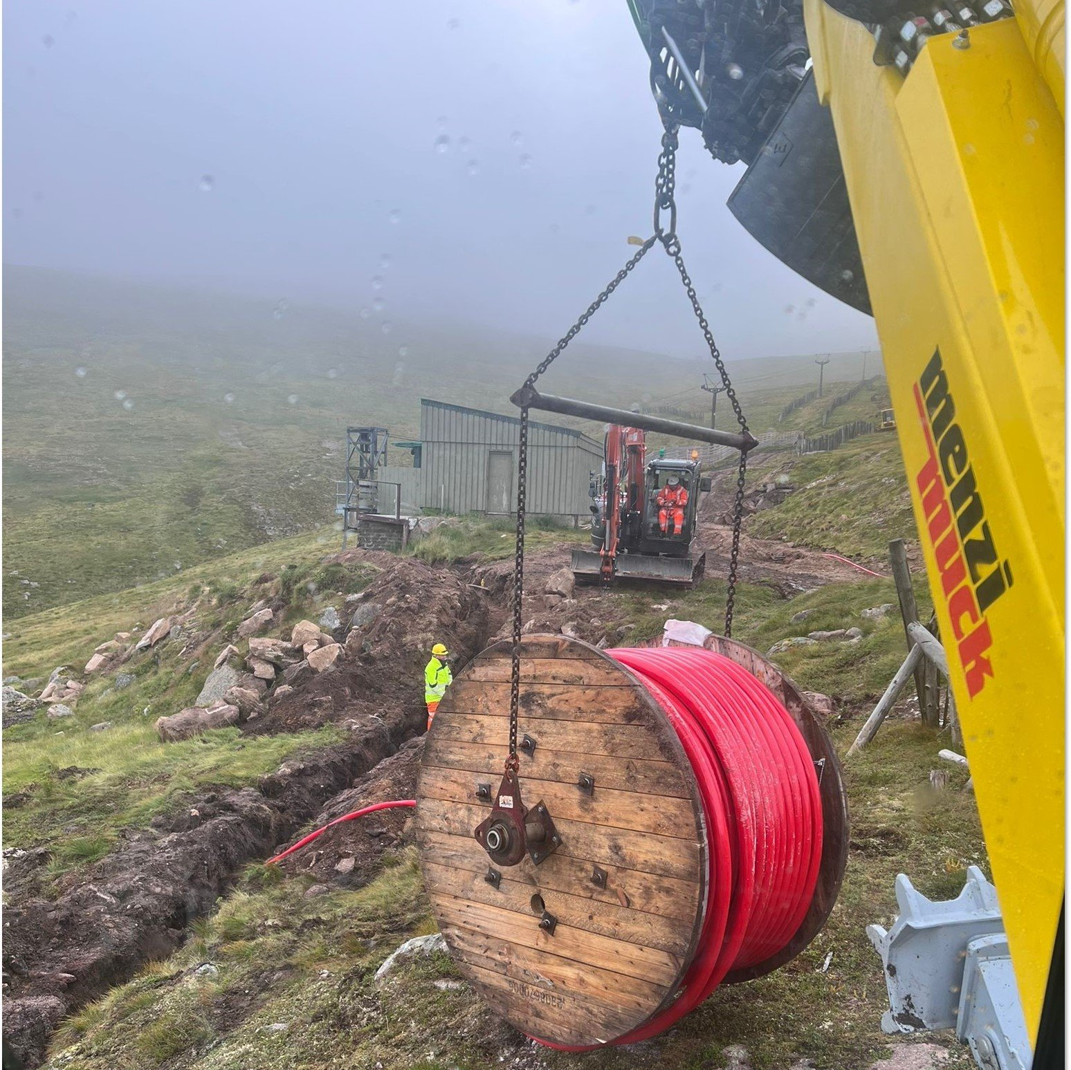Menzi Muck cable laying in Cairngorms