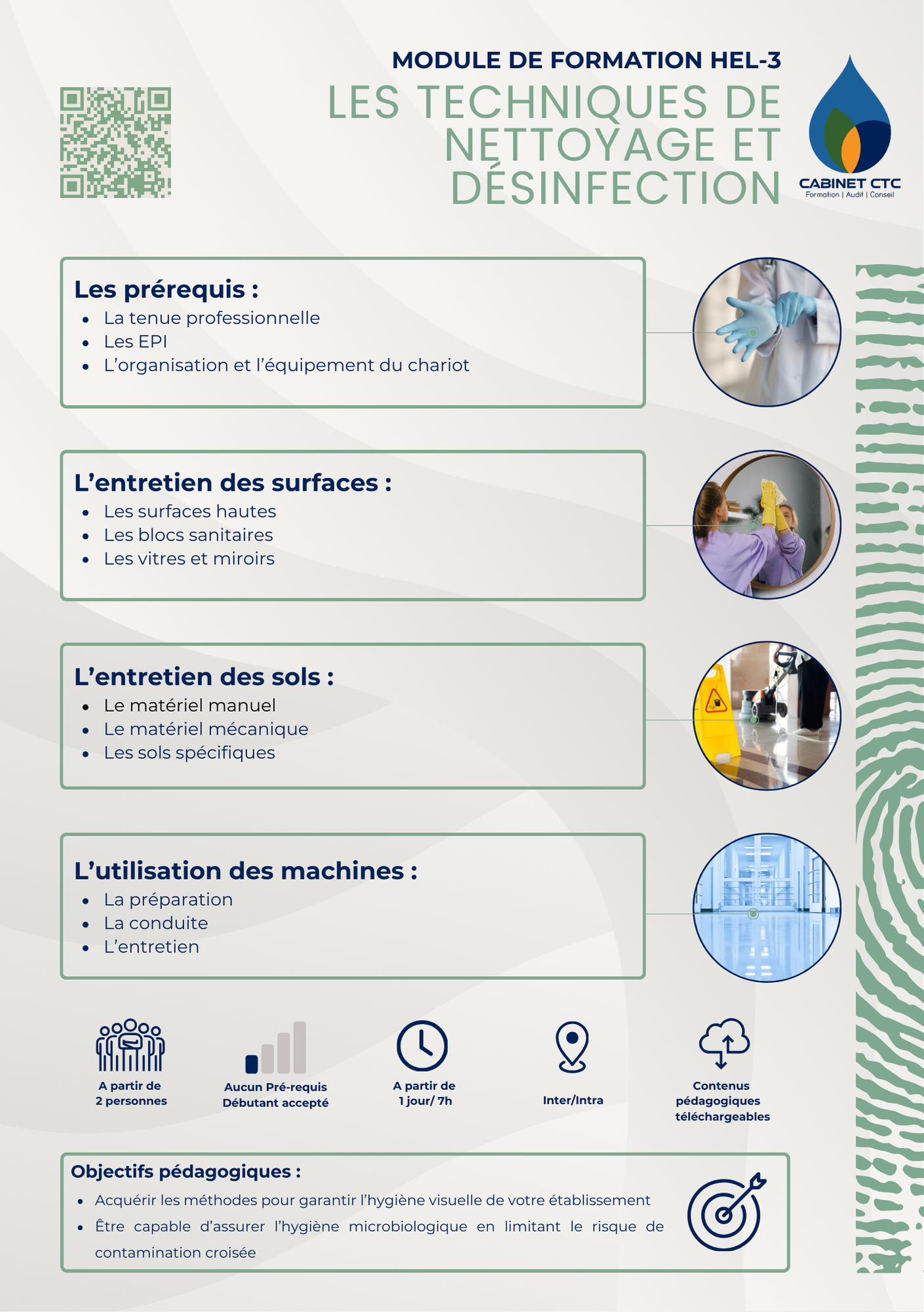 Programme formation LES TECHNIQUES DE NETTOYAGE ET DÉSINFECTION LES TECHNIQUES DE NETTOYAGE ET DÉSINFECTION