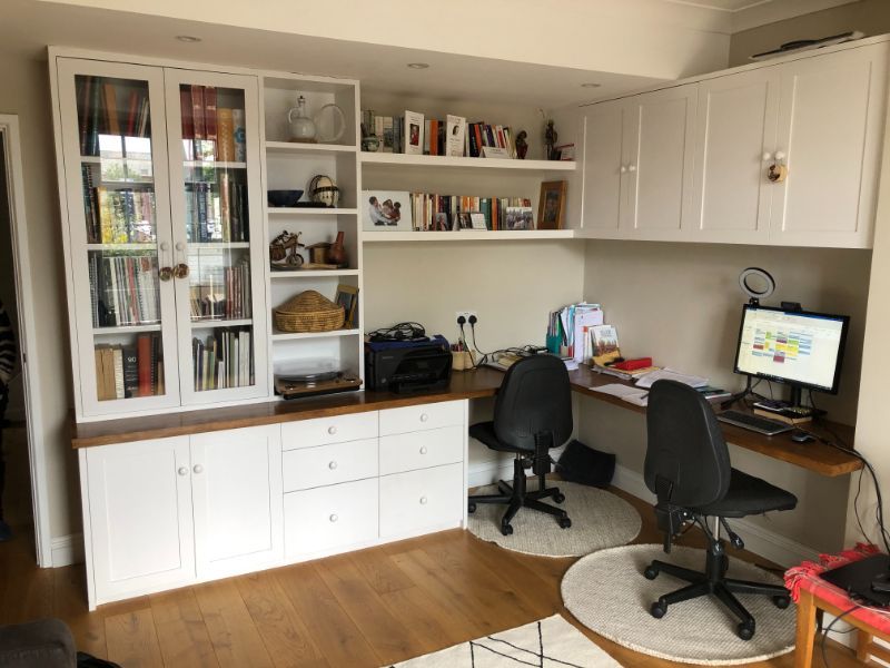 Bespoke home office furniture with bookcases, glass doors, drawers and fitted desk in St Margarets, Twickenham
