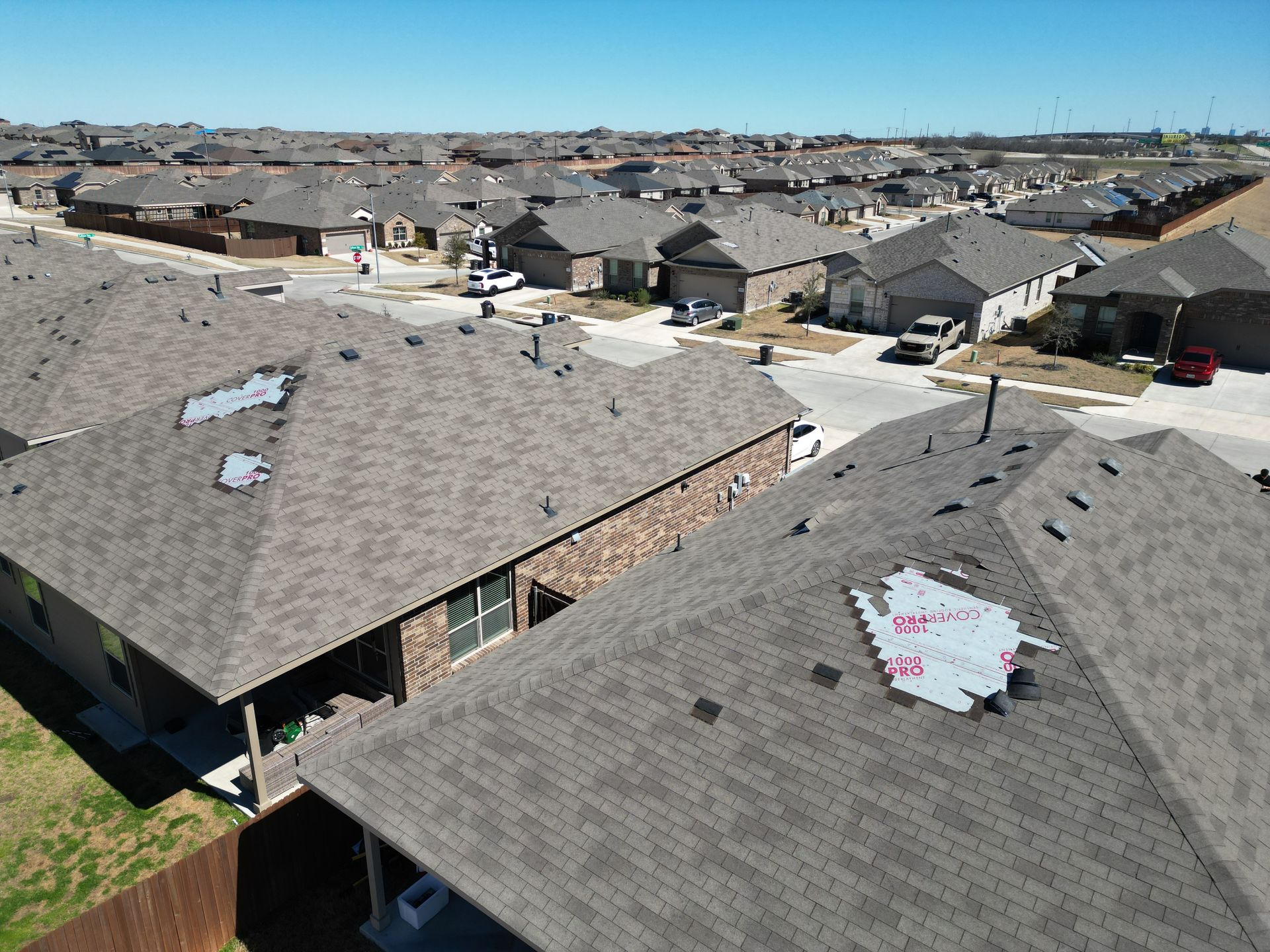 Roof repair project in Arlington TX residential neighborhood