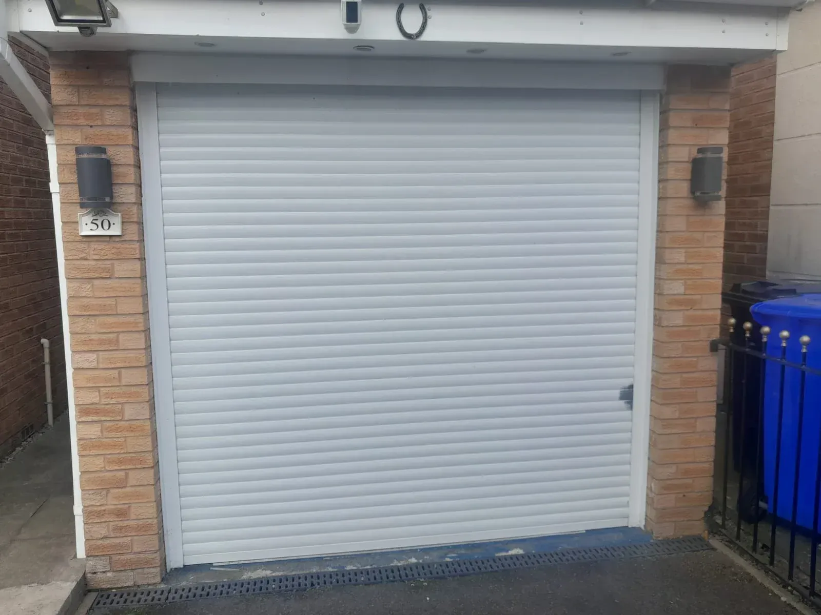 white garage door before spray paint