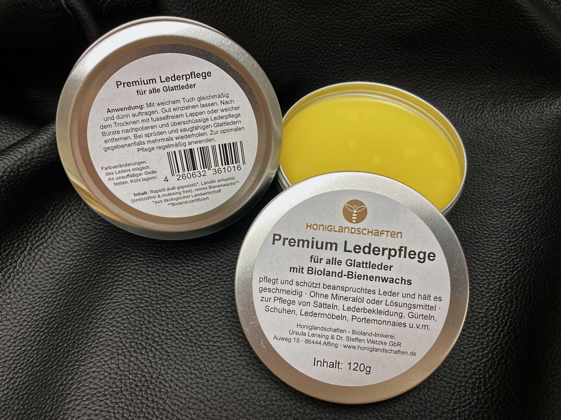 Die Premium-Lederpflege der Bioland-Imkerei und Manufaktur Honiglandschaften nach alter Rezeptur