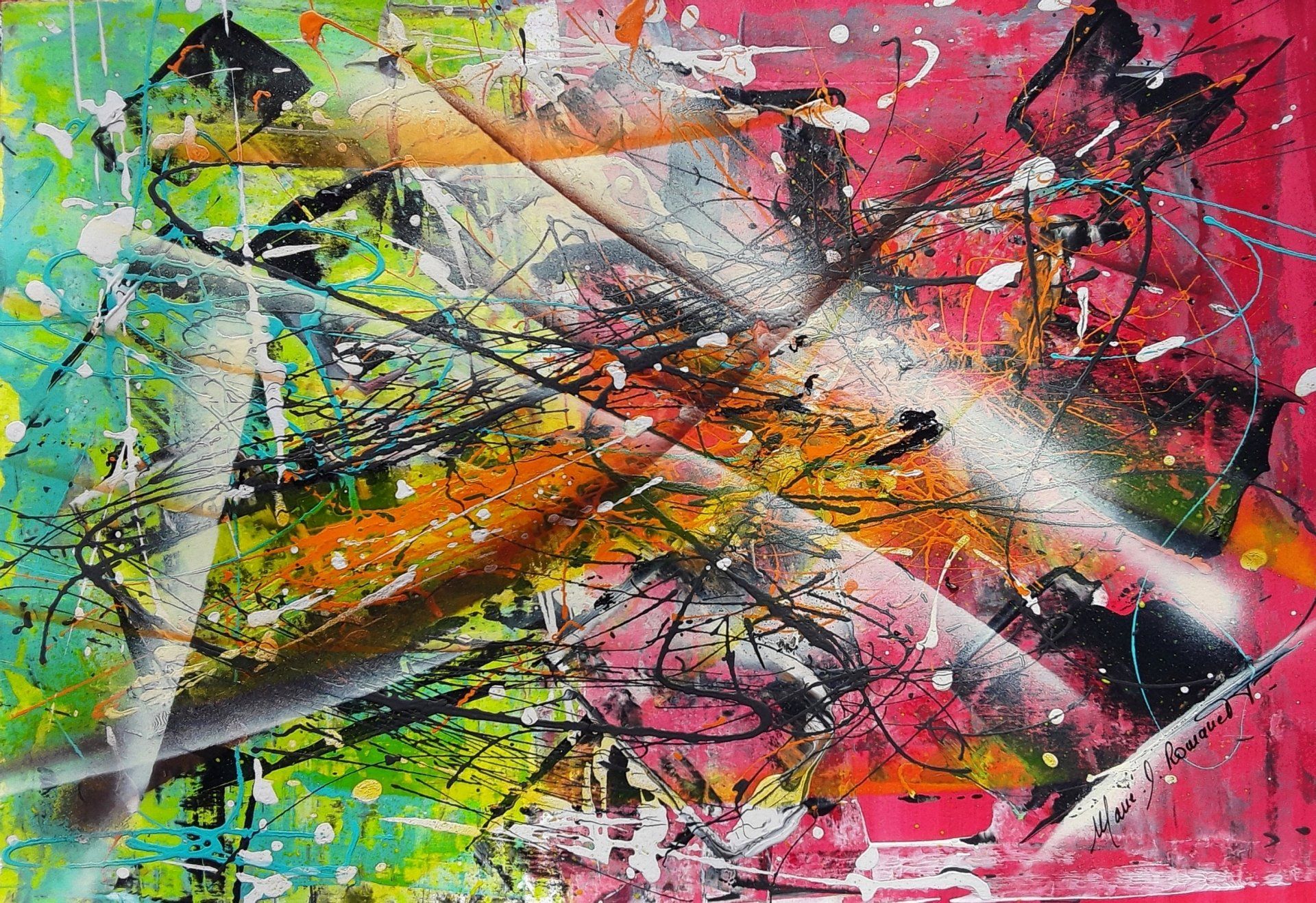 Abstract expressionism, Pollock style, red, green