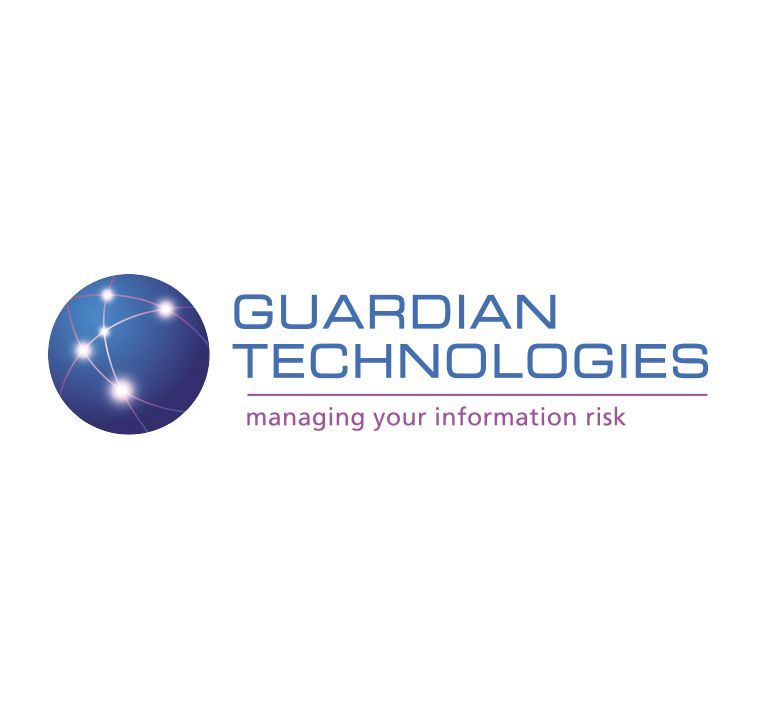 Logo for Guardian Technologies featuring a stylised globe and bold text, representing trust, security and expertise