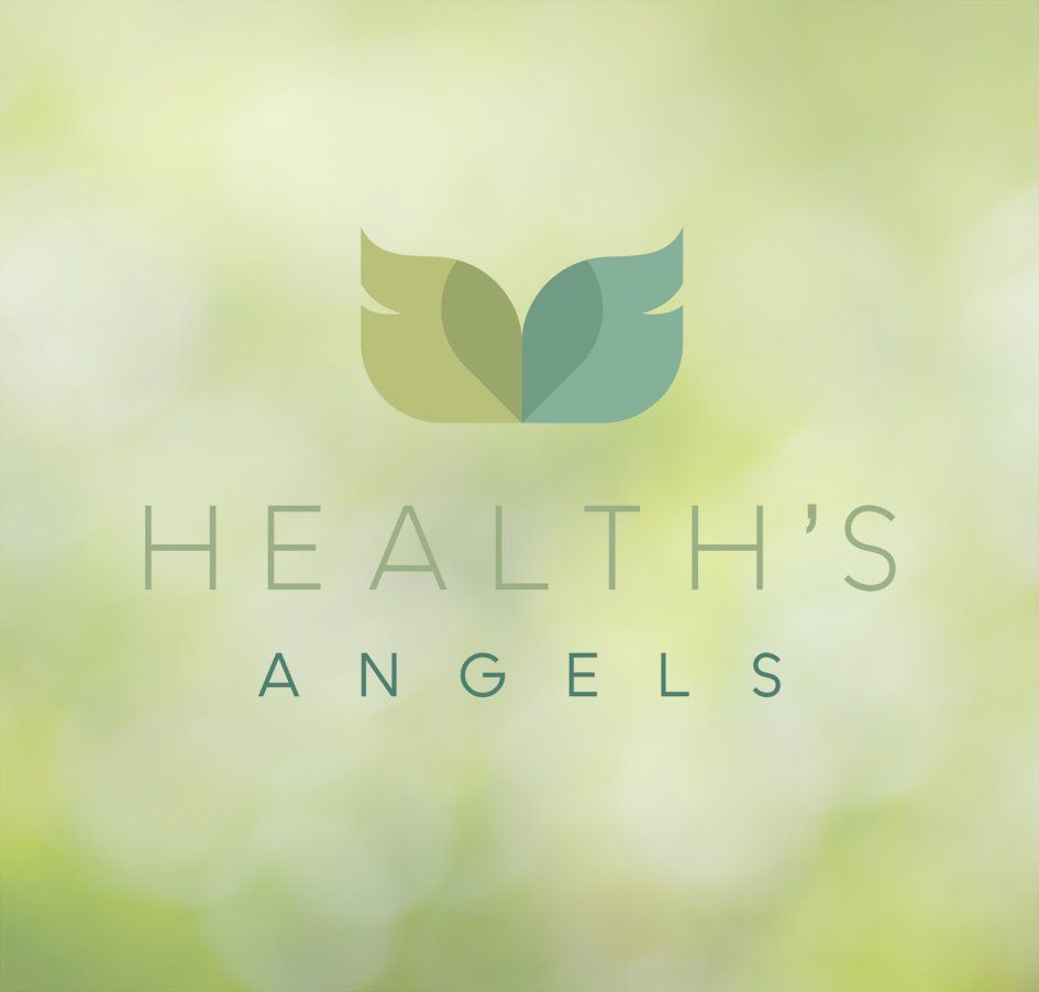 Logo design for Health's Angels featuring angels wings which together create a heart, to indicate the care they provide