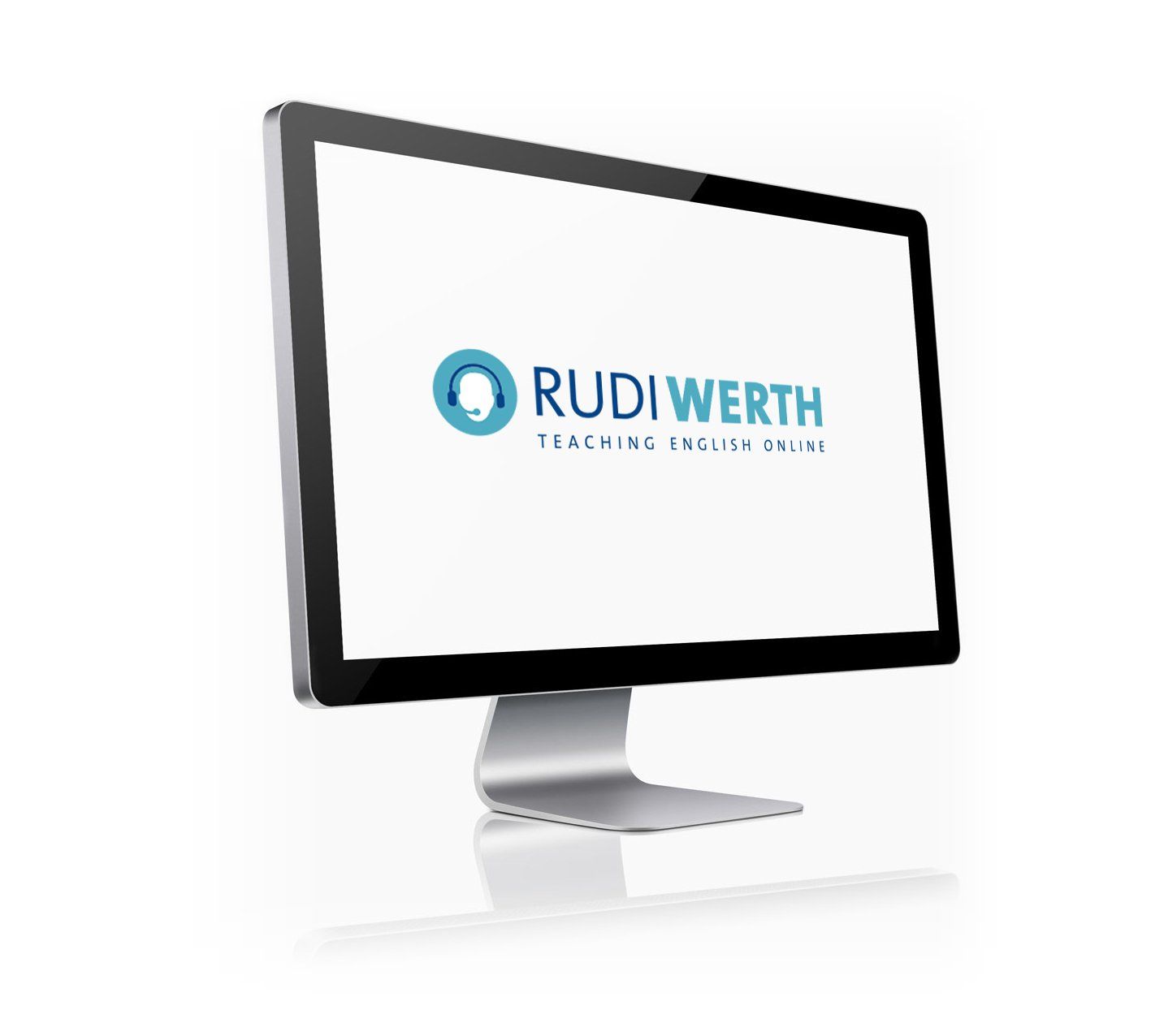Logo design for Rudi Werth, an online English Teacher, featuring bold typography indicating the gravitas of his services