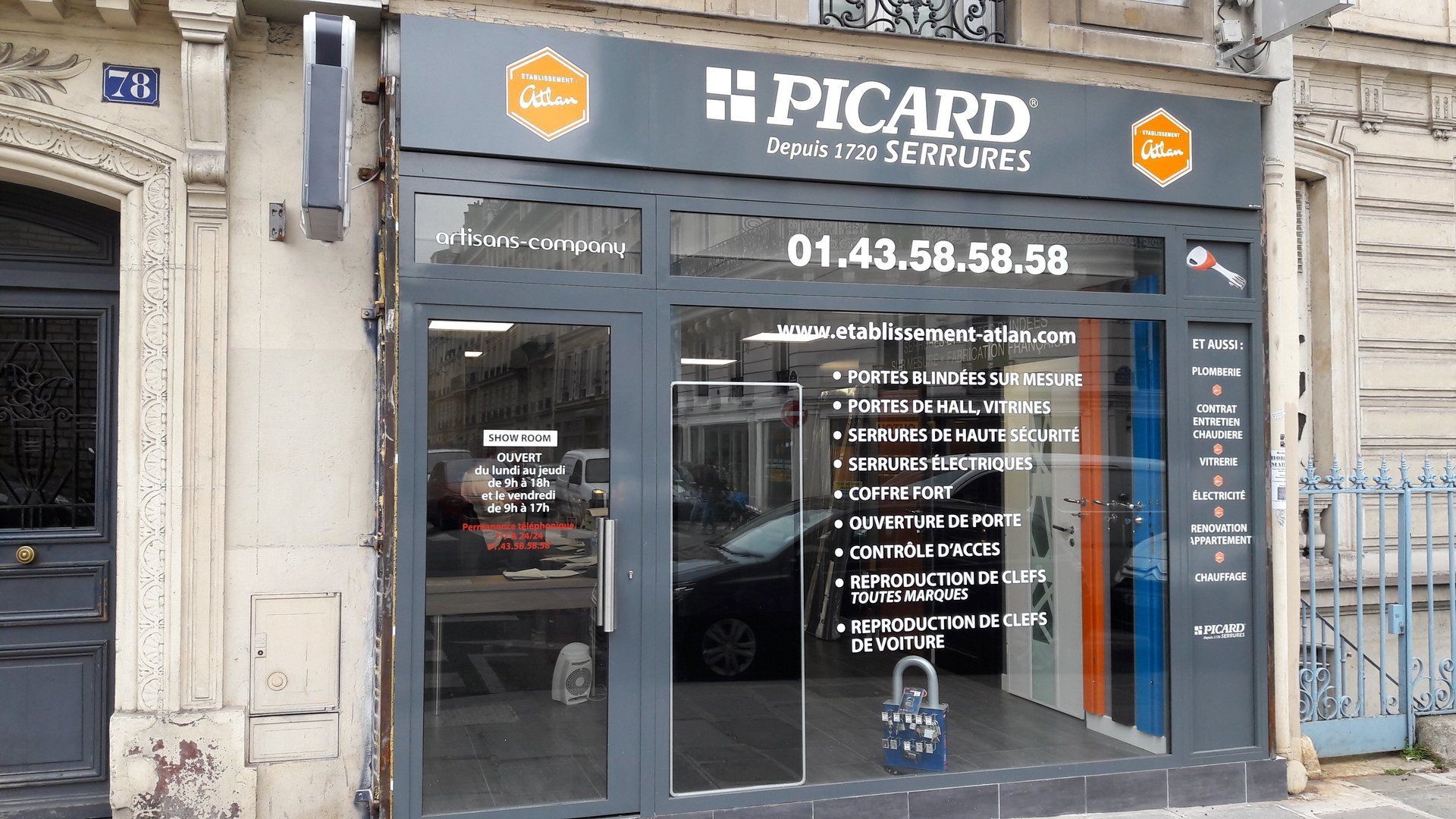 Vitrine du magasin Etablissement Atlan Picard Serrures