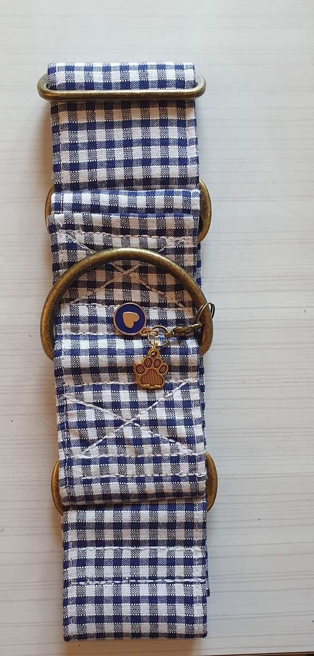 Martingale centrée pour Galgos ou autre type de chien, 5cm de large.
Sangle recouverte de tissus, bouclerie soudée et solide