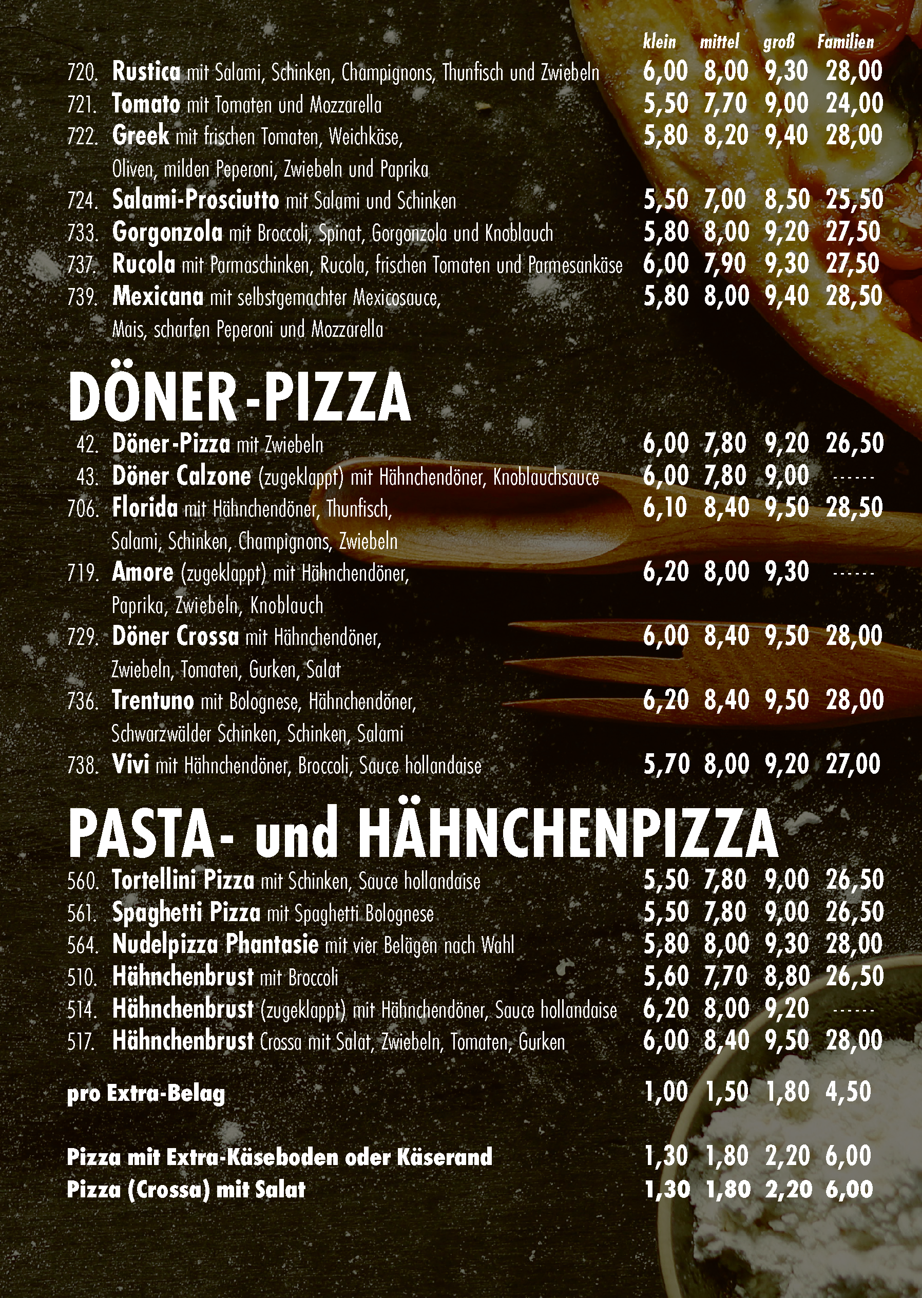 Döner-Pizza  / Past- und Hähnchenpizza