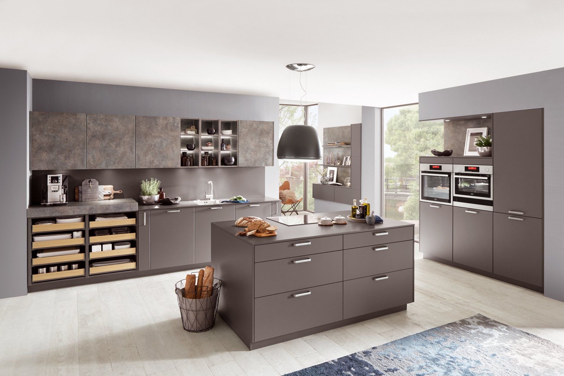 Cocina con isla gris