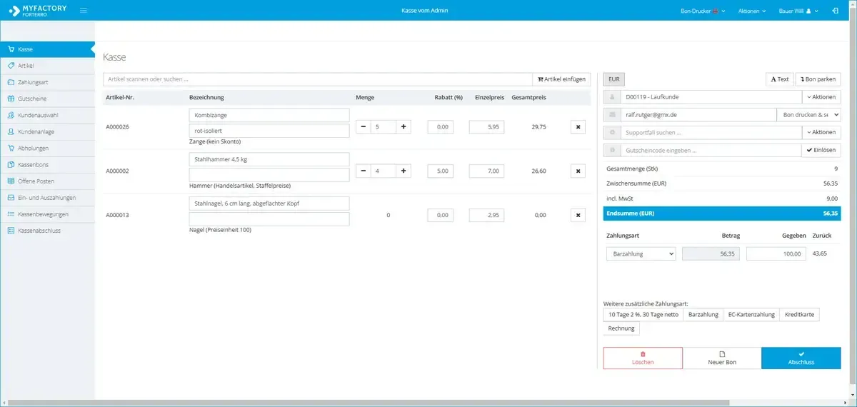 SOS-Software Myfactory Kasse Bezahlmodus SOS-Software Myfactory Kasse Bezahlmodus