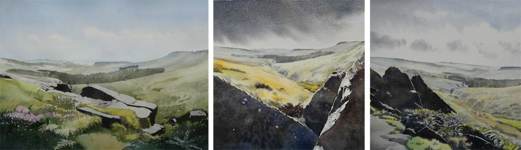 Three watercolour paintings of Burbage by Lesley Linley, using A J Ludlow Professional Watercolours Three watercolour paintings of Burbage by Lesley Linley, using A J Ludlow Professional Watercolour paints