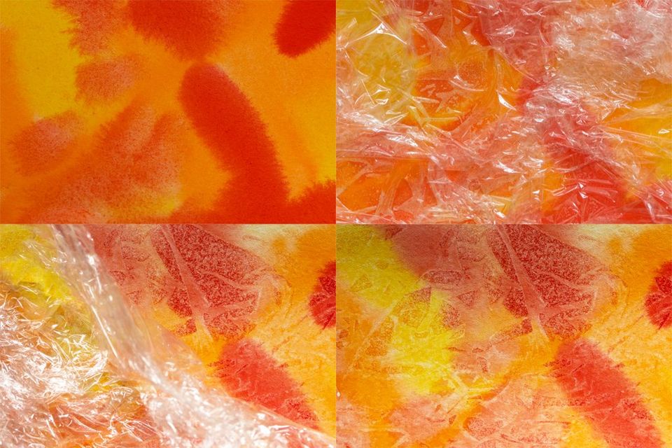 Creating cellular patterns in wet watercolour washes with  Variegated wash with a selectio of cadmium watercolour paints from A J Ludlow Colours