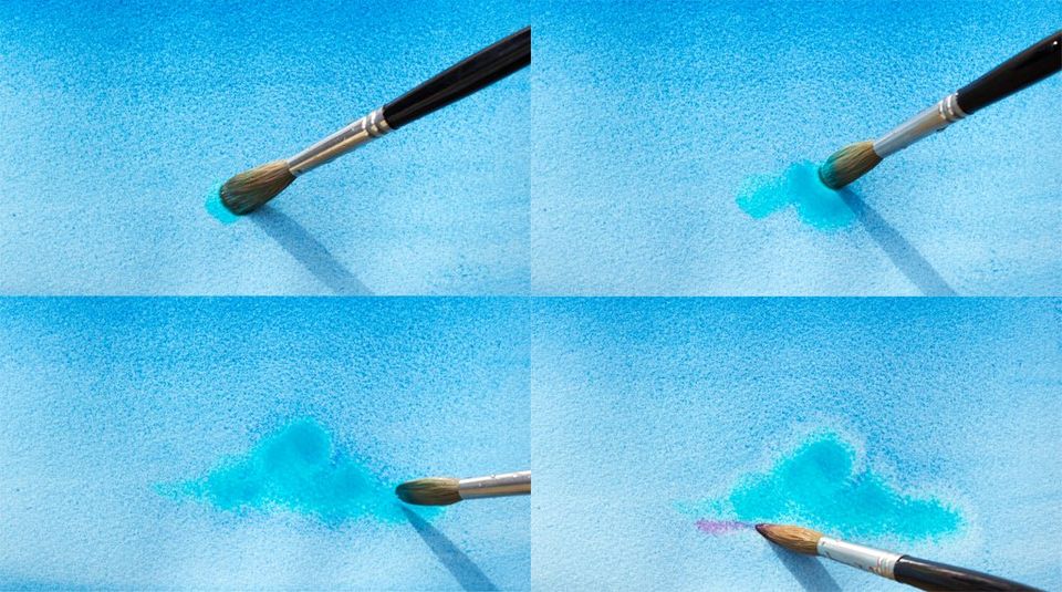 The technique of A J Ludlow Colours' Cobalt Turquoise and Phthalo Blue Professional Watercolours
