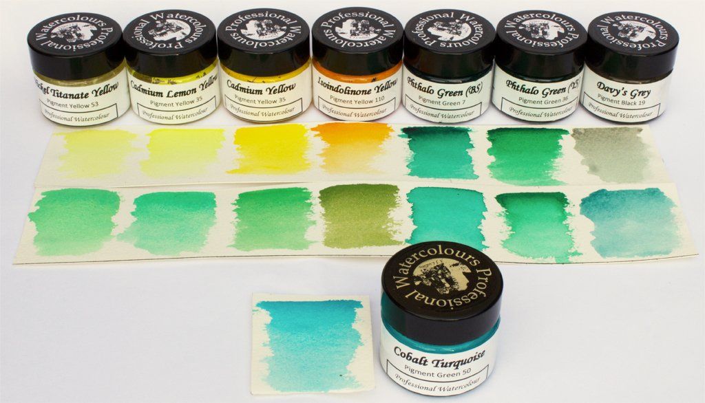 Colour mixes with A J Ludlow Cobalt Turquoise Professional Watercolour