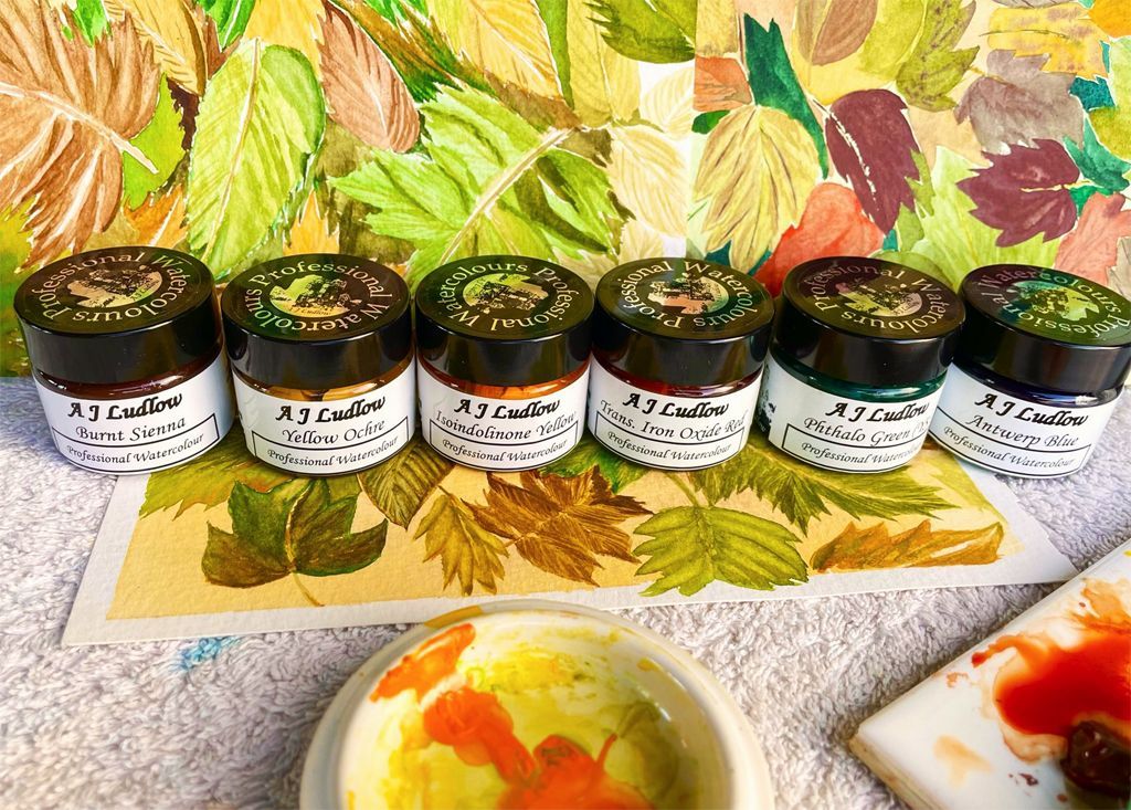 When it comes to painting the autumn scenery, there are several colours that are essential to have in your palette. An autumn palette of A J Ludlow Professional Watercolours