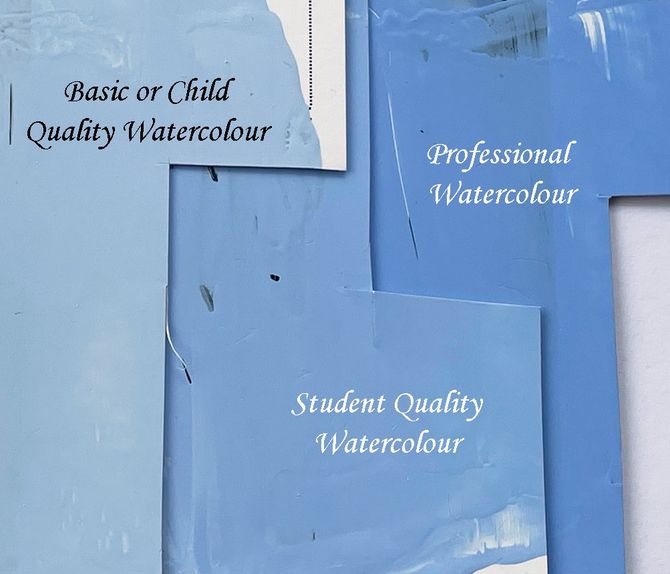 Comparing colour strength of various qualities of Ultramarine Blue watercolour.