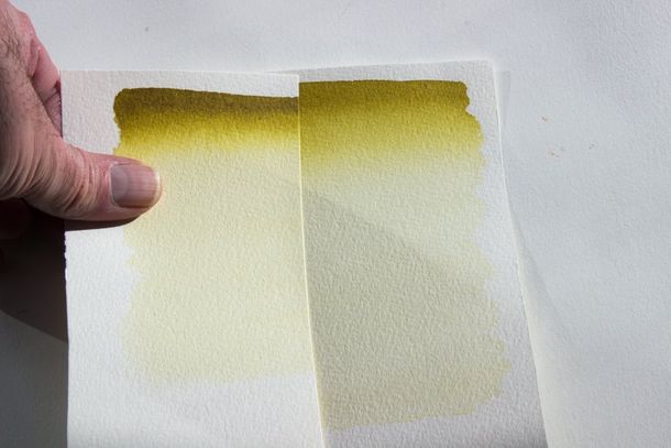 Comparing washes of A J Ludlow's Azomethine Green for Colour intensity.
