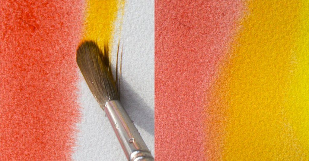 Watercolour Mingling between Cadmium Red and Isoindolinone Yellow from A J Ludlow Watercolour Mingling between Cadmium Red and Isoindolinone Yellow from A J Ludlow