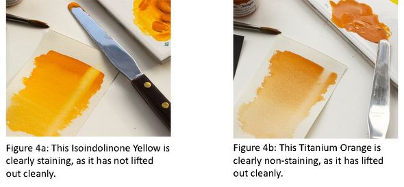 Organic pigmented watercolours are more likely to stain than mineral pigmented ones. Comparing staining and non-staining watercolours.