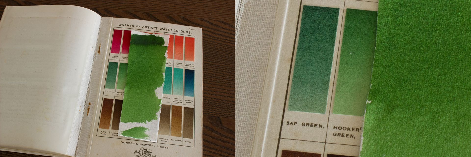 Using actual watercolour washes from the late-19th century to check the colour of Hooker's Green No1 watercolour from A J Ludlow  is authentic.