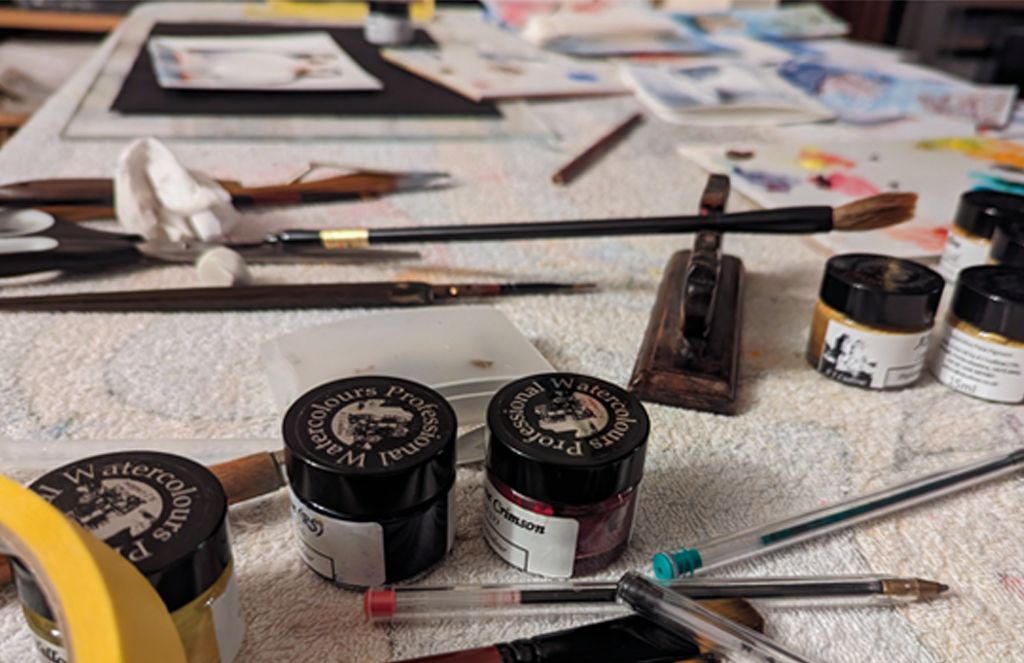 My favourite place. This is where I like to spend my free time. A J Ludlow Professional Watercolours are so heavily pigmented they can only be sold in glass jars.