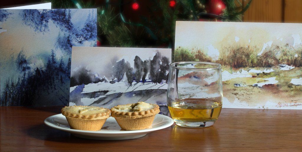 The 3 printed Christmas cards from Meiru's watercolour paintings Meiru Ludlow's Printed Christmas Cards from her original watercolour paintings
