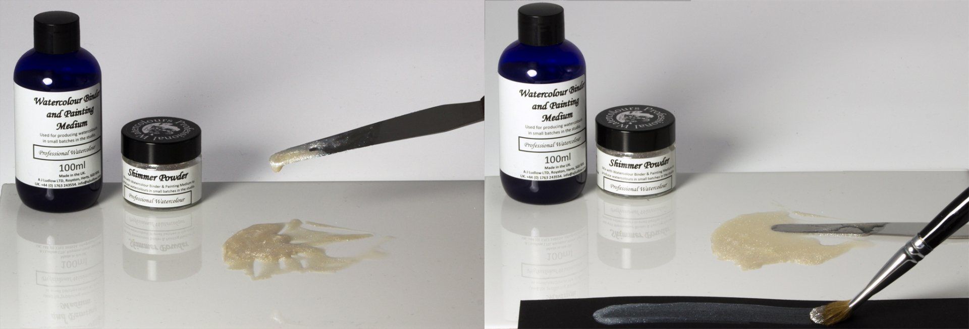 Checking the consistency of the hand-made watercolour and painting it out. Making a hand-made watercolour with A J Ludlow's watercolour binder medium and shimmer powder (3)