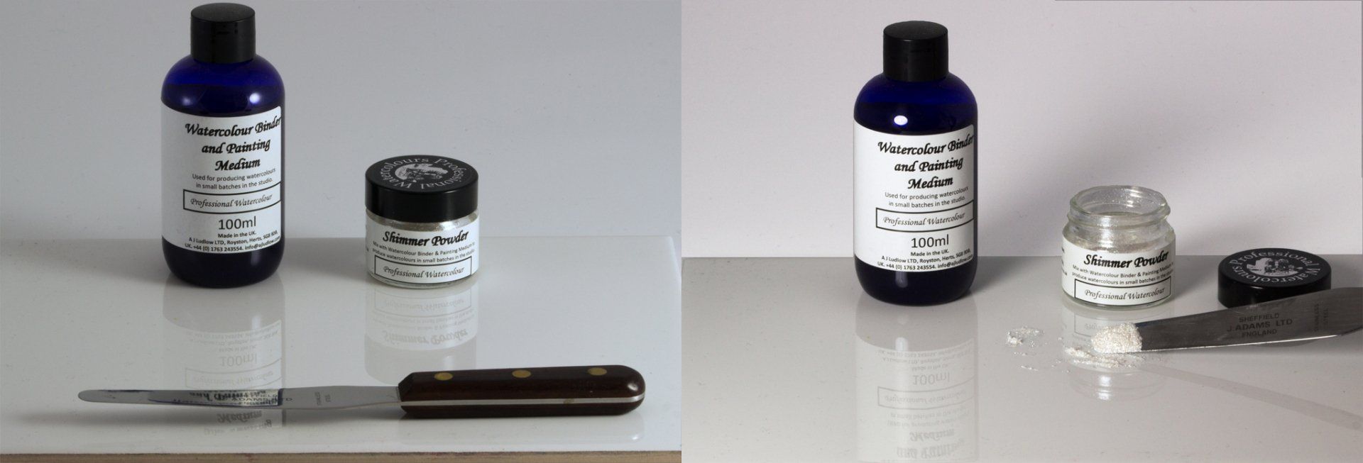 Making a hand-made watercolour with A J Ludlow's watercolour binder medium and shimmer powder. Making a hand-made watercolour with A J Ludlow's watercolour binder medium and shimmer powder