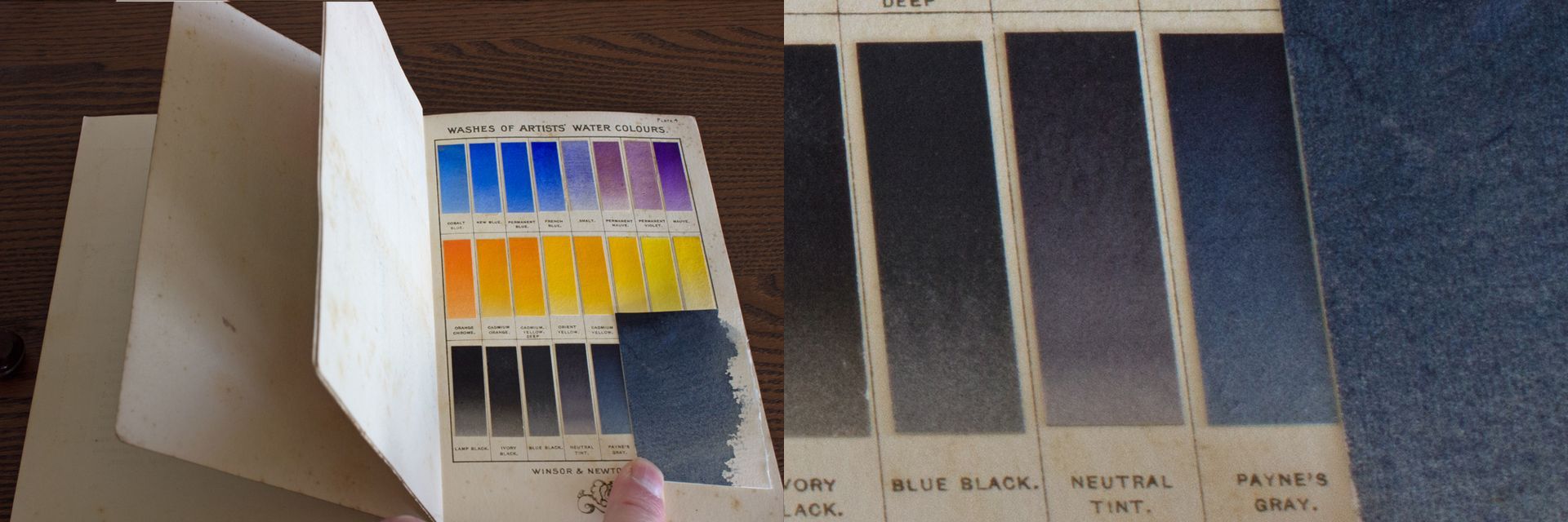 Comparing Payne's Grey Professional Watercolour from A J Ludlow, with one made in the late-19th century. Using actual watercolour washes from the late-19th century to check the colour of Payne's Grey watercolour from A J Ludlow is authentic.
