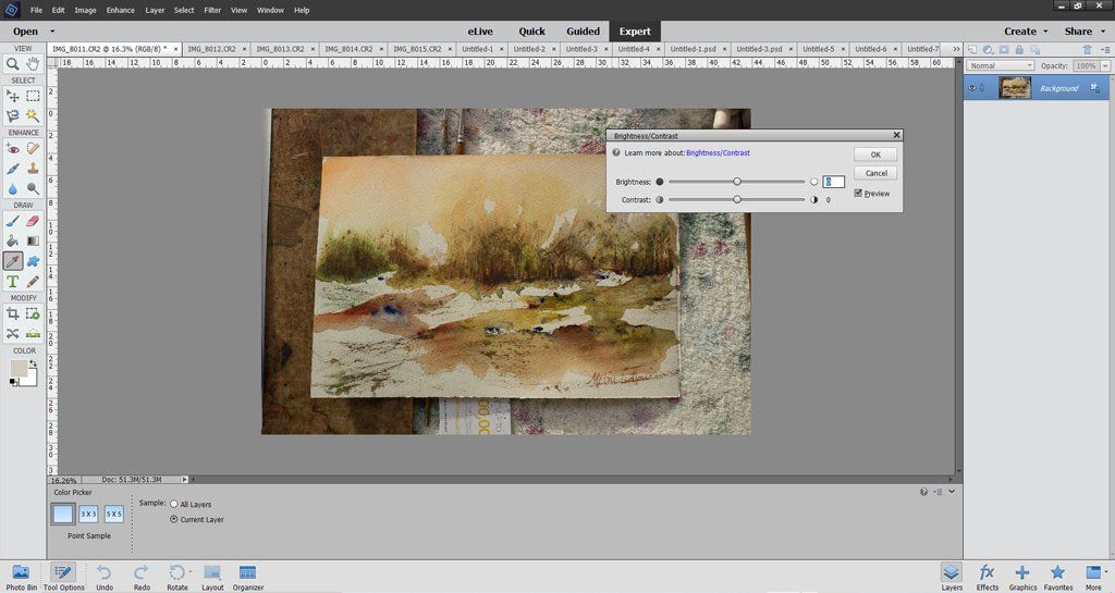 Using Adobe Photoshop Elements to adjust the image's brightness Using Adobe Photoshop Elements to adjust the image's brightness